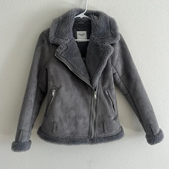 NWT Abercrombie & Fitch Suede Asymmetrical Zip Cozy Jacket - Picture 2 of 11